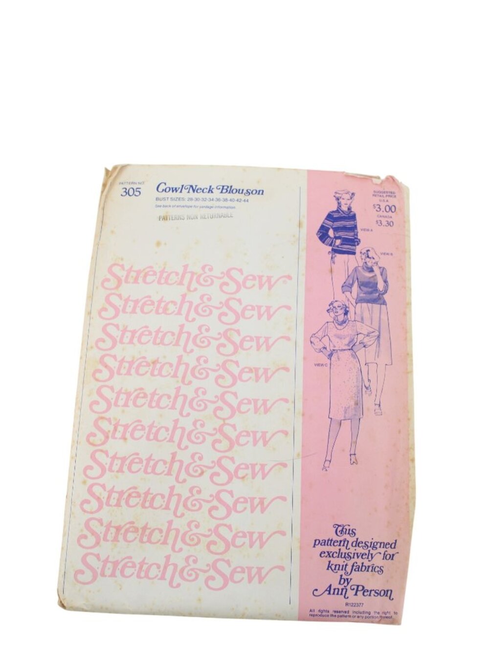 UNCUT Stretch & Sew Pattern 305 Womens Cowl Neck Top Dress Vintage 1977 94406